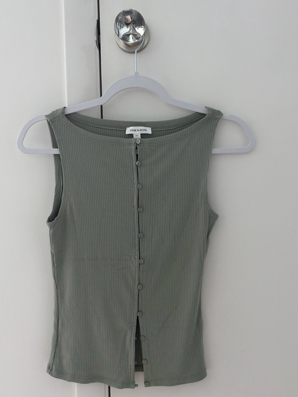 Pink Rose Sage Green Ribbed Button-Back Tank